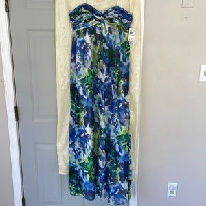 Aqua strapless floor length dress